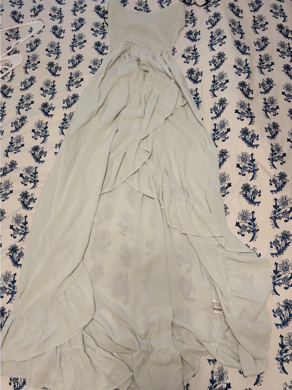 Forever 21 Light Sage Strapless High-Low Ruffle Maxi Dress